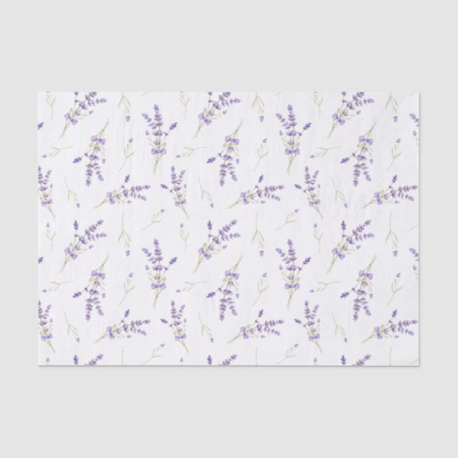 Papier Mousseline Fleurs et Feuilles de lavande aquarelle (Recto)
