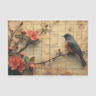 Papier Mousseline Fleurs et oiseaux