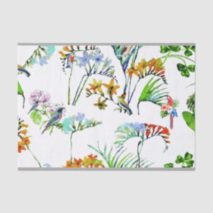 Papier Mousseline Fleurs et oiseaux tropicaux d'île