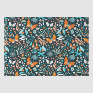 Papier Mousseline Fleurs et papillons funky