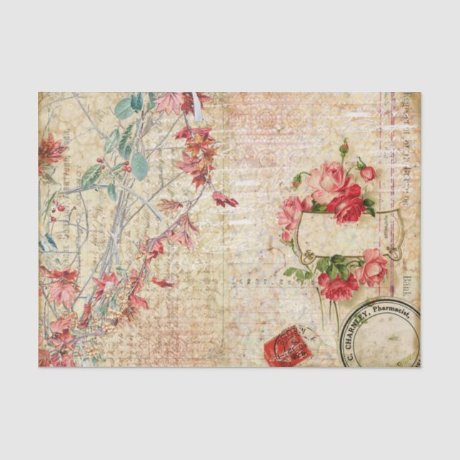 Papier Mousseline Fleurs et Roses roses délicats (Recto)