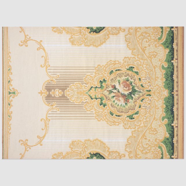 Papier Mousseline Fleurs et rouleaux de Rococo Or Ornate (Recto)