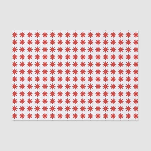 Papier Mousseline Fleurs étoiles rouges sur Motif blanc (Recto)
