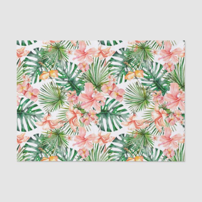 Papier Mousseline Fleurs exotiques tropicales de ketmie de jungle (Recto)