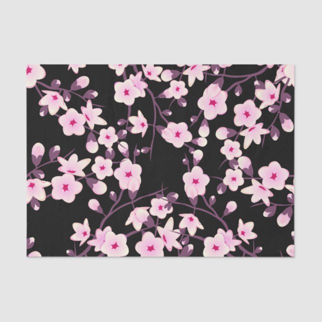 Papier Mousseline Fleurs florales de cerisier rose noir (Recto)