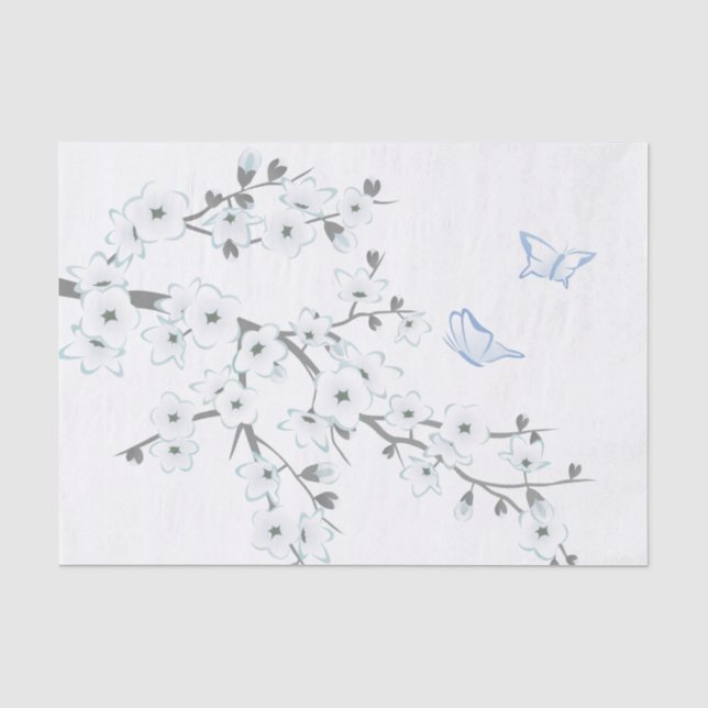 Papier Mousseline Fleurs florales de cerisiers Papillons Blanc (Recto)