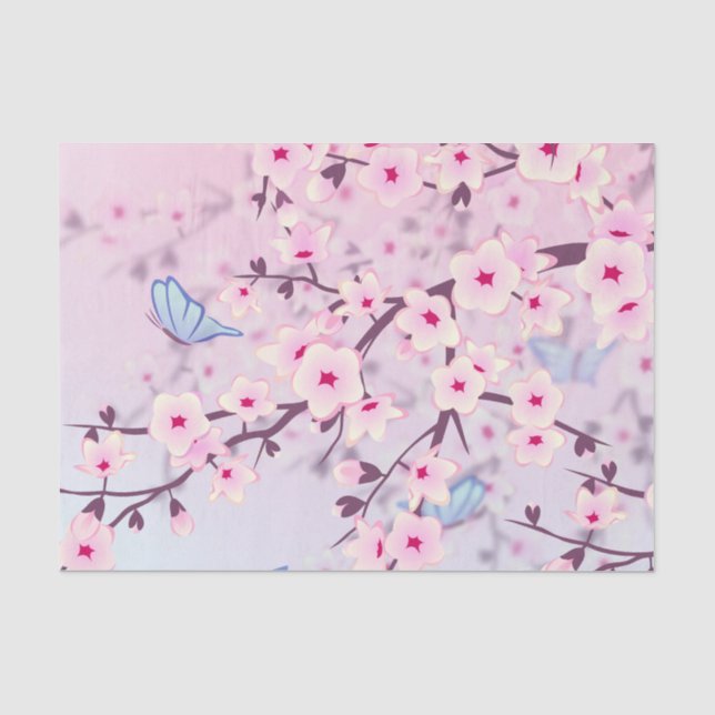Papier Mousseline Fleurs florales de cerisiers roses (Recto)