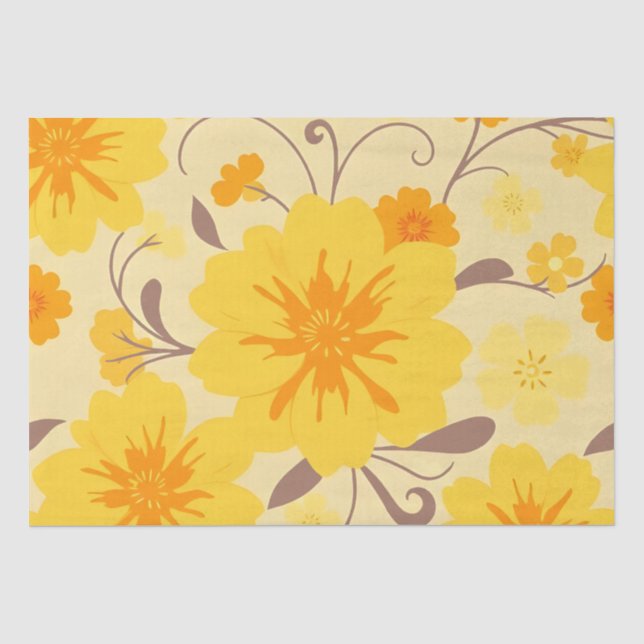 Papier Mousseline Fleurs florales-jaunes rétro (Recto)