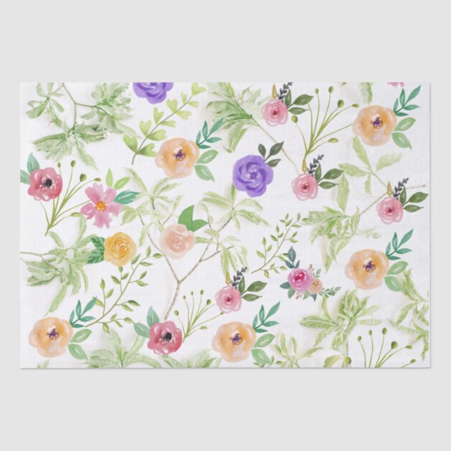 Papier Mousseline Fleurs florales rose violet jaune Anniversaire (Recto)