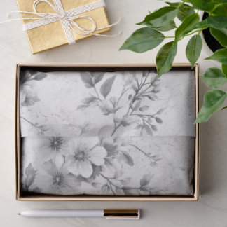 Papier Mousseline Fleurs grises vintage