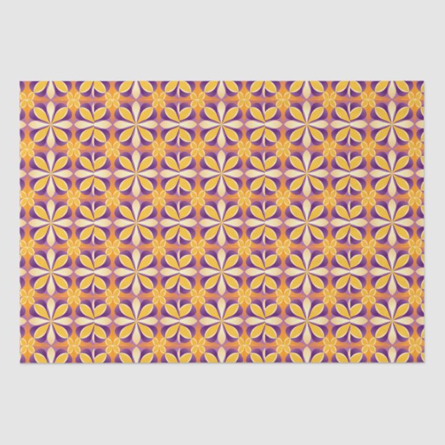 Papier Mousseline Fleurs Jaune Violet Orange (Recto)