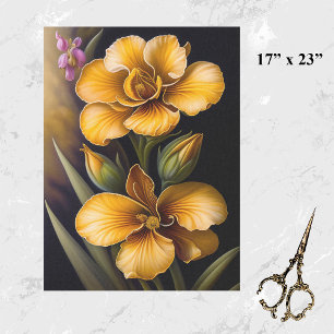 Papier Mousseline Fleurs Jaunes Botaniques Illustration Grande
