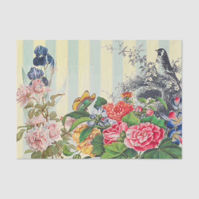 PAPIER MOUSSELINE FLEURS JAUNES ET PAPIER EN TISSU D'OISEAU (Recto)