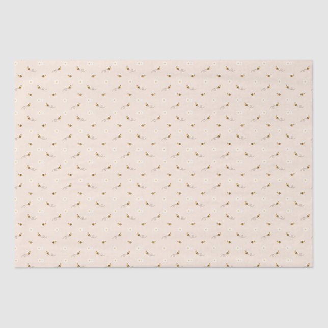 Papier Mousseline Fleurs marguerites et abeilles miel Enveloppement  (Recto)