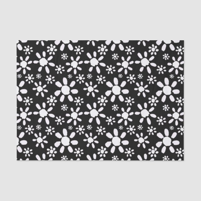 Papier Mousseline Fleurs marguerites noires et blanches Florales (Recto)