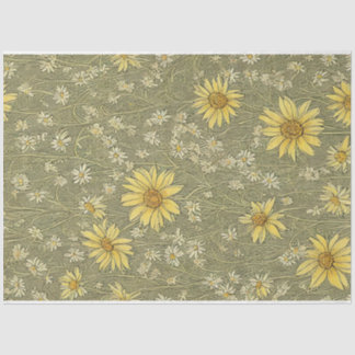 Papier Mousseline Fleurs marguerites vintage éphémère motif