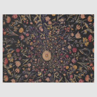 Papier Mousseline Fleurs médiévales en noir