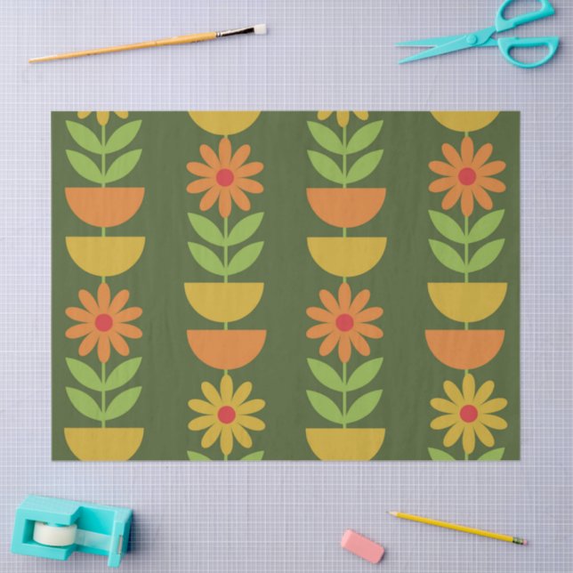 Papier Mousseline Fleurs Mid Mod avec demi-cercles géométriques (Artisanat)