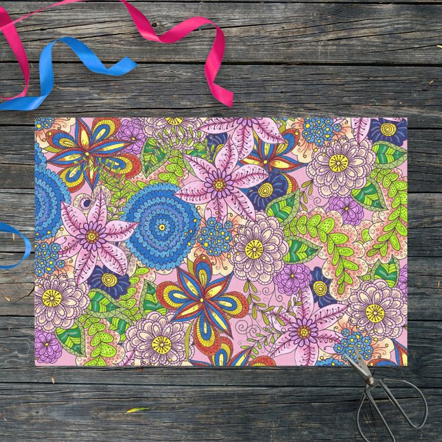 Papier Mousseline Fleurs mignonnes multicolores et Feuilles (Créateur téléchargé)