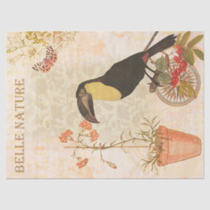 Papier Mousseline Fleurs modernes vintages roses et oiseaux