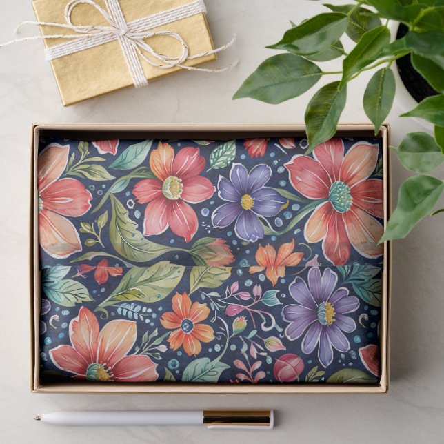 Papier Mousseline Fleurs multicolores modernes (Cadeau)