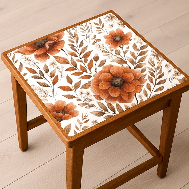 Papier Mousseline Fleurs orange brûlée sur fond blanc (Créateur téléchargé)