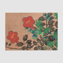 Papier Mousseline Fleurs peintes rouges et bleues pour découpage