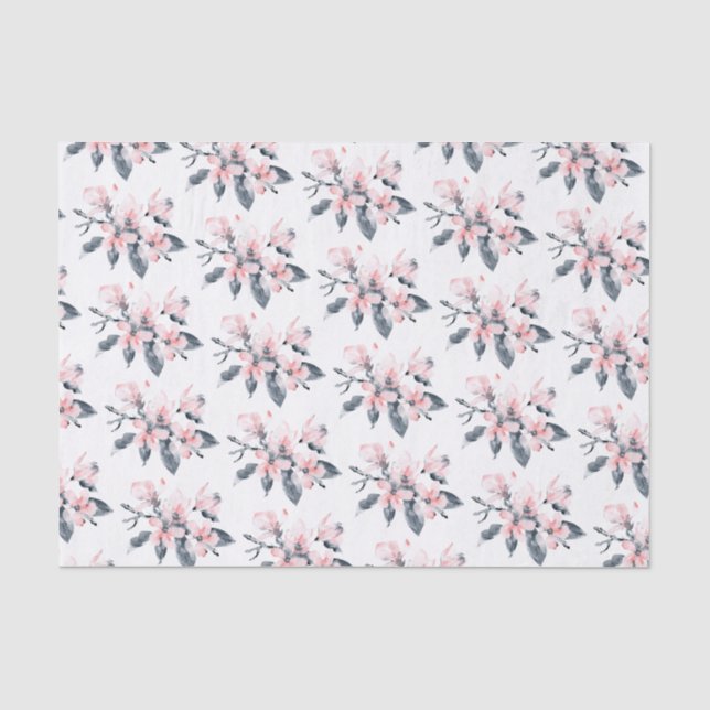 Papier Mousseline Fleurs rose et gris Motif Aquarelle classique (Recto)