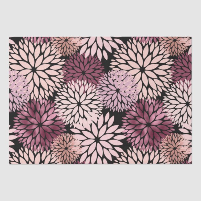Papier Mousseline Fleurs roses bleues bordeaux (Recto)