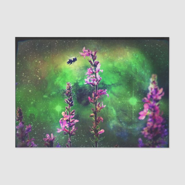 Papier Mousseline Fleurs roses et abeilles contre le monde (Recto)