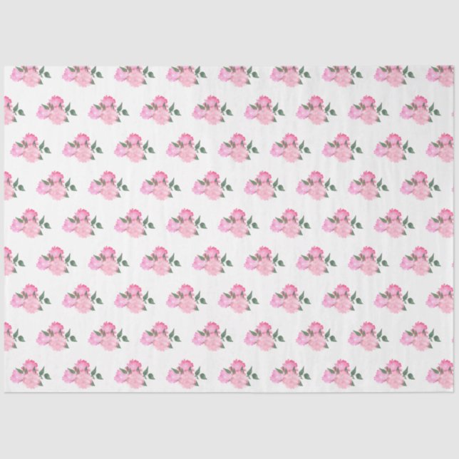 Papier Mousseline Fleurs roses et Motif de verdure (Recto)