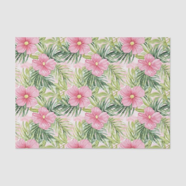 Papier Mousseline Fleurs roses tropicales (Recto)