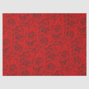 Papier Mousseline Fleurs Roses vives en continu Motif Floral Rouge