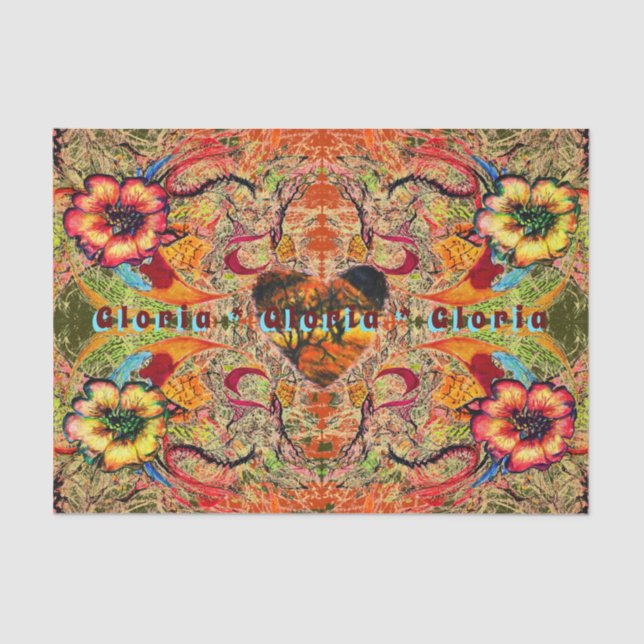 Papier Mousseline Fleurs rouges, Coeur foncé imaginaire victorien (Recto)