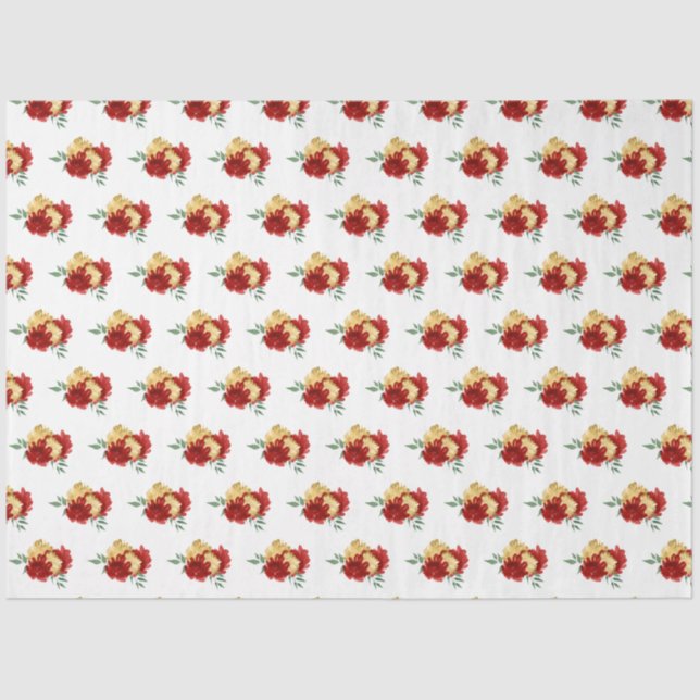 Papier Mousseline Fleurs rouges et Motif vert (Recto)