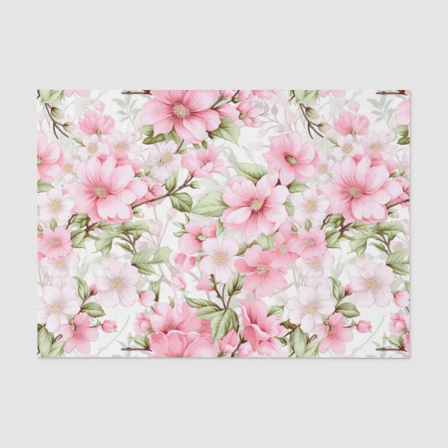 Papier Mousseline Fleurs rougissantes : une symphonie de fleurs rose (Recto)