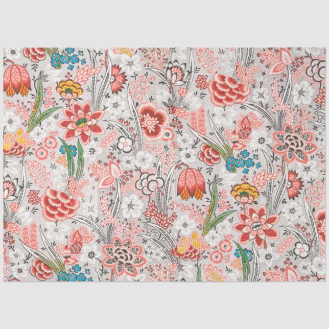 PAPIER MOUSSELINE FLEURS SAUVAGES BLEU ROUGE JAUNE TULIPS, FLORALE F (Recto)
