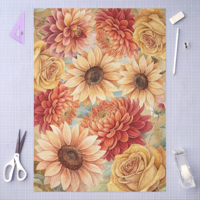 Papier Mousseline Fleurs sauvages de chute d'aquarelle sur parchemin (Artisanat)