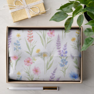 Papier Mousseline Fleurs sauvages pastel aquarelle lavande bleu saum