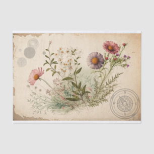 Papier Mousseline Fleurs sauvages vintage découpage