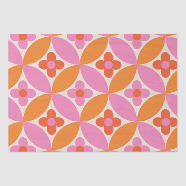 Papier Mousseline Fleurs sur les cercles rose orange du milieu du si (Recto)