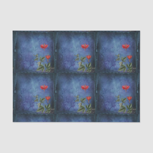 Papier Mousseline Fleurs tropicales rouges vintages (Recto)