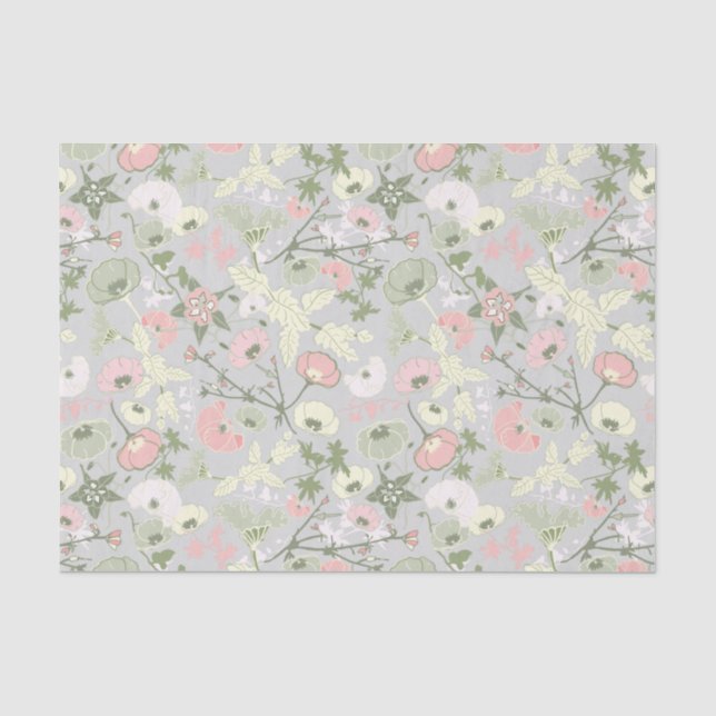 Papier Mousseline Fleurs vert rose motif floral (Recto)