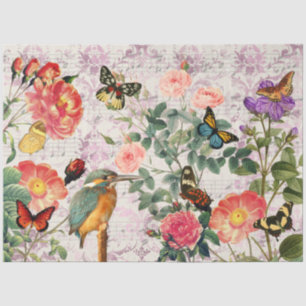 Papier Mousseline Fleurs vintages d'oiseaux Papillons Musique Découp