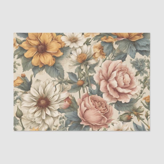 Papier Mousseline Fleurs Vintages élégantes (Recto)
