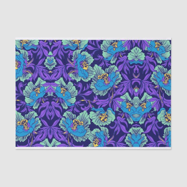 Papier Mousseline Fleurs violettes et bleues William Morris (Recto)
