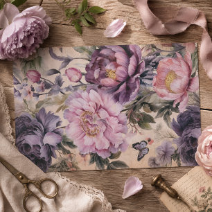 Papier Mousseline Fleurs Violettes et Papillons Découpage Vintage