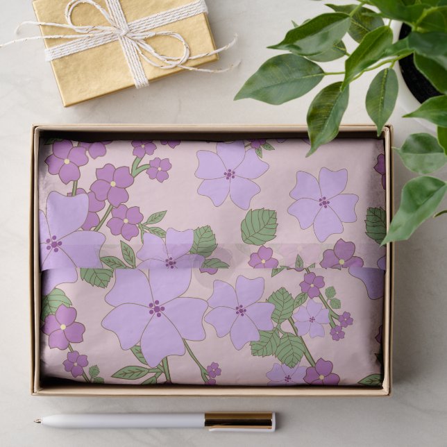 Papier Mousseline Fleurs Violettes, Modèle Floral, Motif De Fleurs (Cadeau)