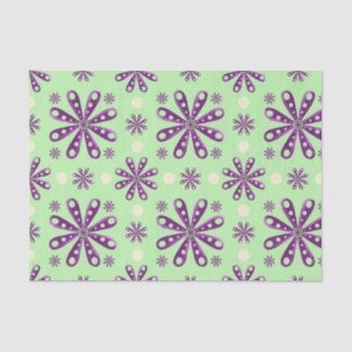 Papier Mousseline Fleurs violettes rétro sur fond vert