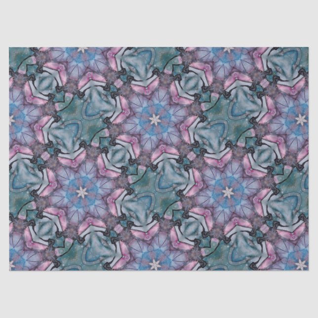 Papier Mousseline Flocon de neige floral rose bleu vert (Recto)